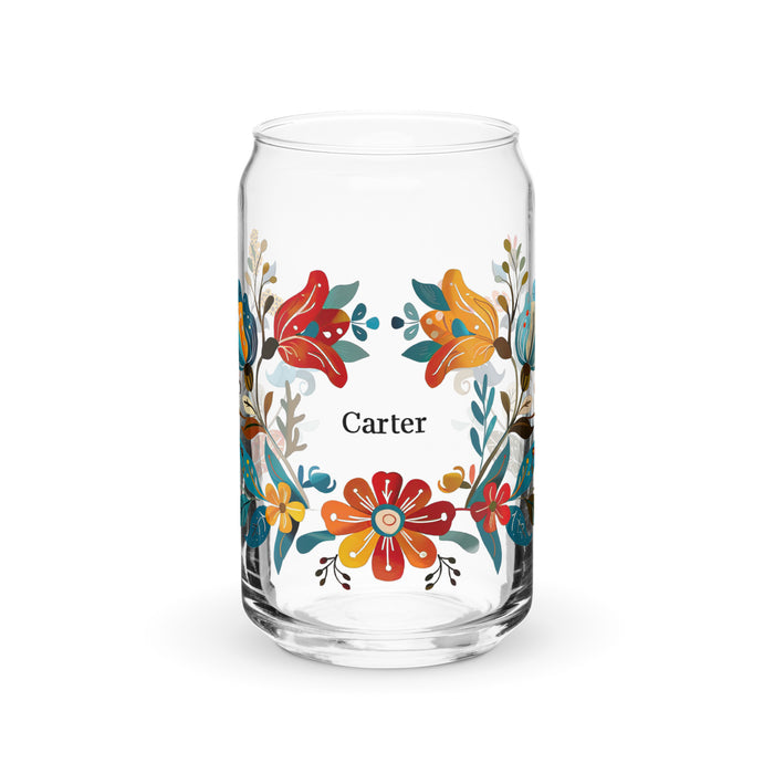 Carter Exclusive Name Art Piece Can-Shaped Glass Home Office Work Mexican Spanish Pride Gift Cup One-Of-A-Kind Calligraphy Glass | C10