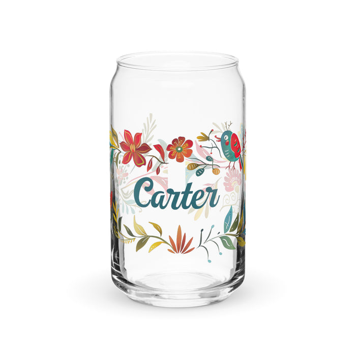 Carter Exclusive Name Art Piece Can-Shaped Glass Home Office Work Mexican Spanish Pride Gift Cup One-Of-A-Kind Calligraphy Glass | C18