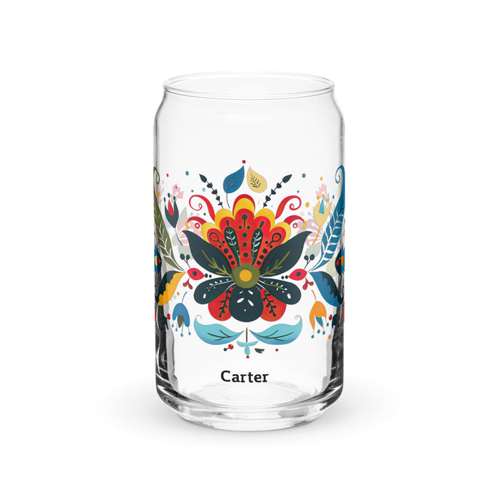 Carter Exclusive Name Art Piece Can-Shaped Glass Home Office Work Mexican Spanish Pride Gift Cup One-Of-A-Kind Calligraphy Glass | C19