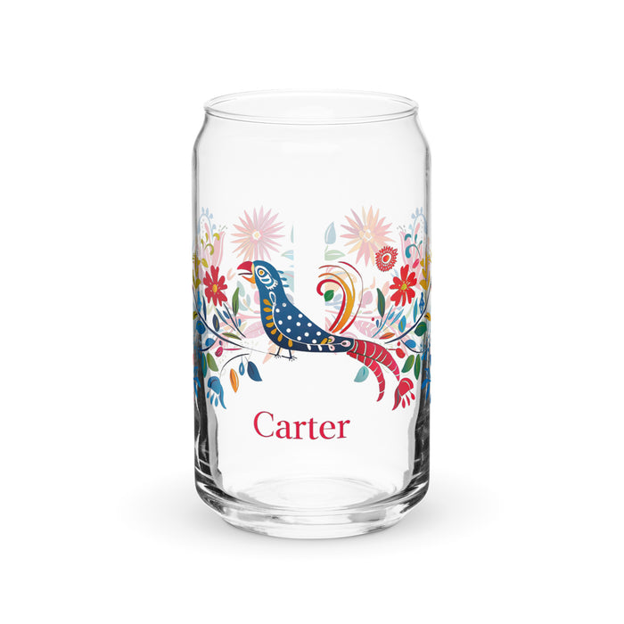 Carter Exclusive Name Art Piece Can-Shaped Glass Home Office Work Mexican Spanish Pride Gift Cup One-Of-A-Kind Calligraphy Glass | C20