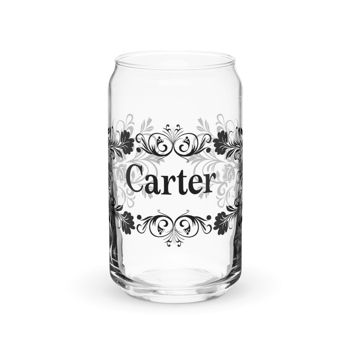 Carter Exclusive Name Art Piece Can-Shaped Glass Home Office Work Mexican Spanish Pride Gift Cup One-Of-A-Kind Calligraphy Glass | C28