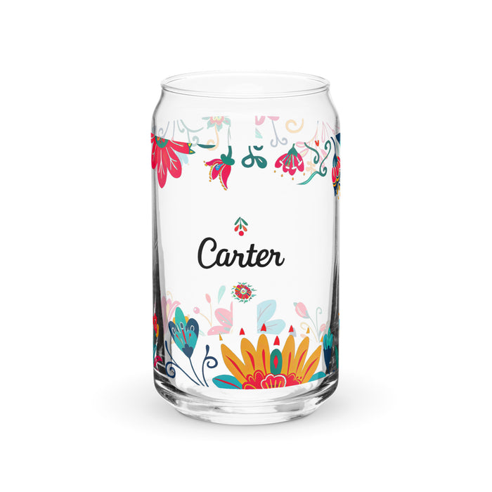 Carter Exclusive Name Art Piece Can-Shaped Glass Home Office Work Mexican Spanish Pride Gift Cup One-Of-A-Kind Calligraphy Glass | C30