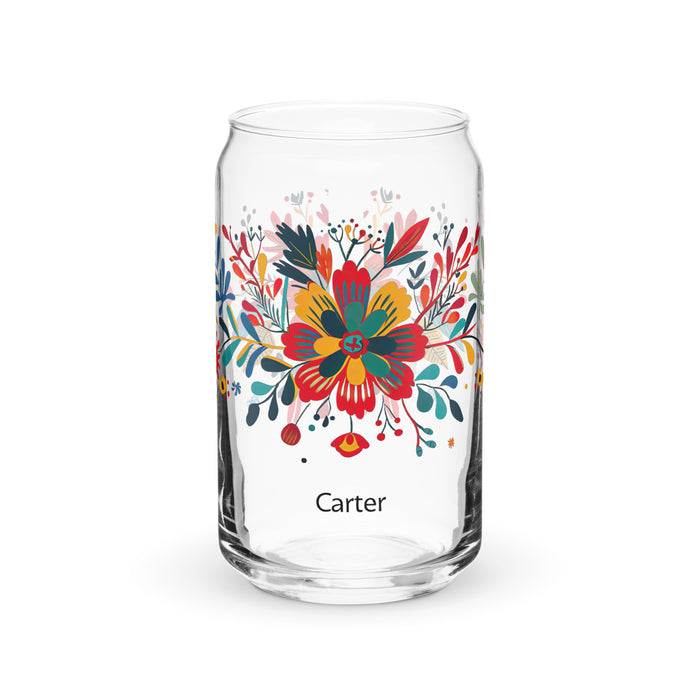 Carter Exclusive Name Art Piece Can-Shaped Glass Home Office Work Mexican Spanish Pride Gift Cup One-Of-A-Kind Calligraphy Glass | C31