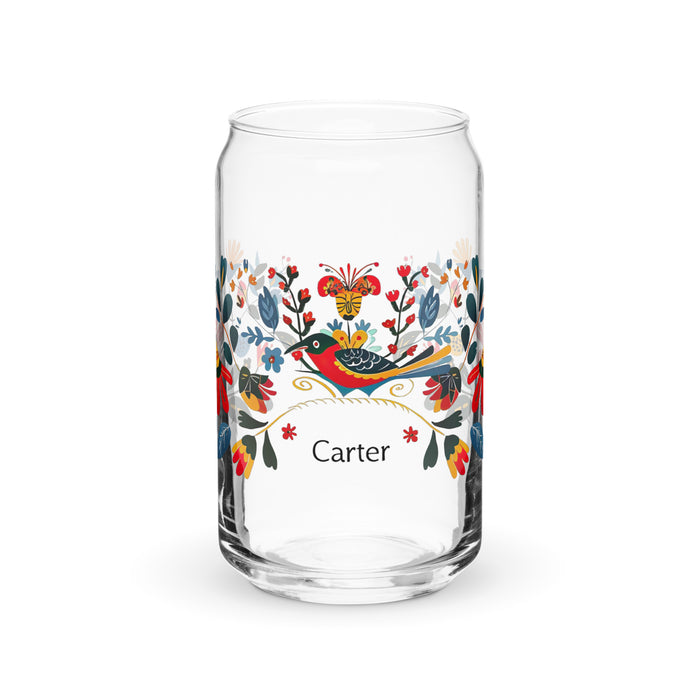 Carter Exclusive Name Art Piece Can-Shaped Glass Home Office Work Mexican Spanish Pride Gift Cup One-Of-A-Kind Calligraphy Glass | C35