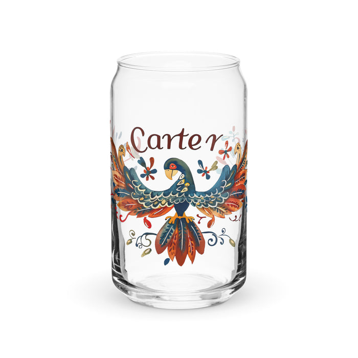 Carter Exclusive Name Art Piece Can-Shaped Glass Home Office Work Mexican Spanish Pride Gift Cup One-Of-A-Kind Calligraphy Glass | C37