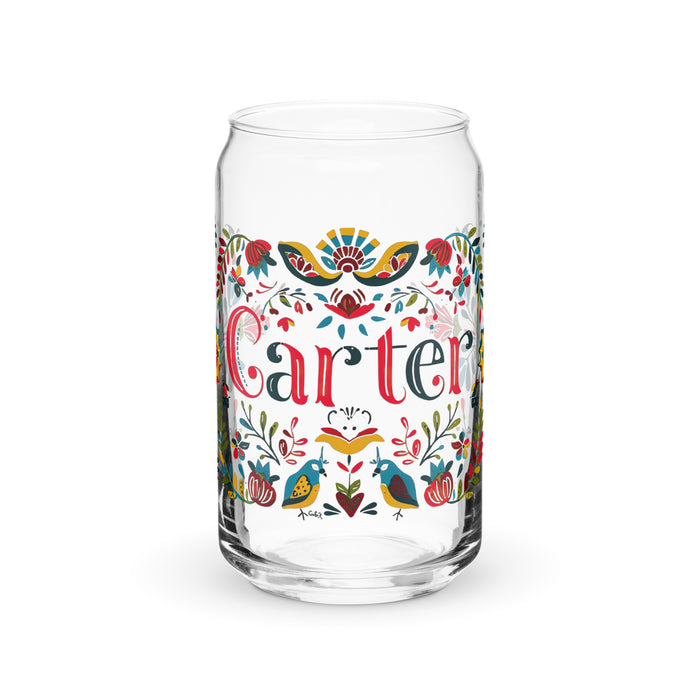 Carter Exclusive Name Art Piece Can-Shaped Glass Home Office Work Mexican Spanish Pride Gift Cup One-Of-A-Kind Calligraphy Glass | C38