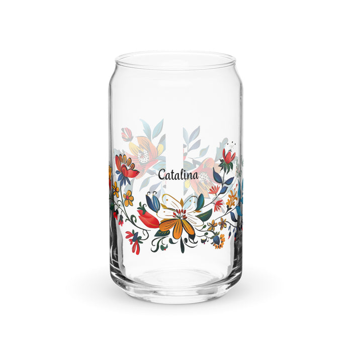 Catalina Exclusive Name Art Piece Can-Shaped Glass Home Office Work Mexican Spanish Pride Gift Cup One-Of-A-Kind Calligraphy Glass | C2