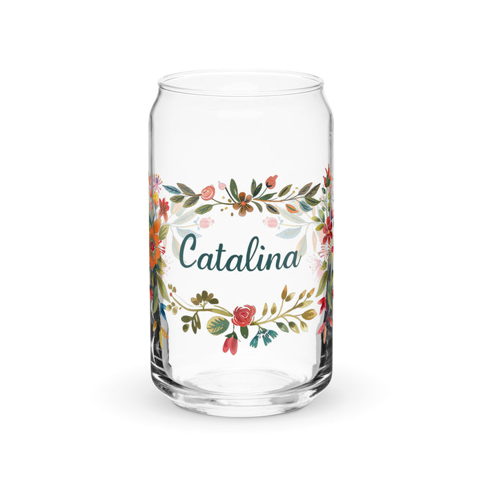 Catalina Exclusive Name Art Piece Can-Shaped Glass Home Office Work Mexican Spanish Pride Gift Cup One-Of-A-Kind Calligraphy Glass | C3