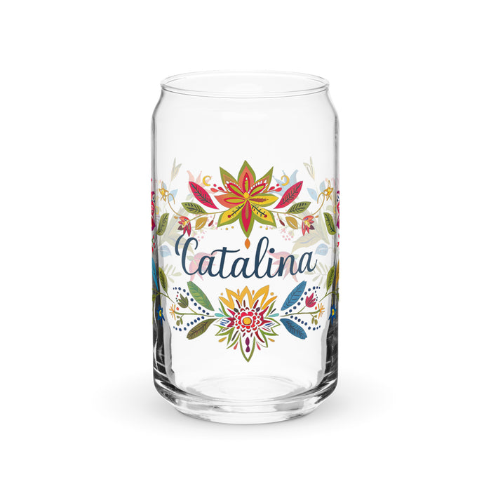 Catalina Exclusive Name Art Piece Can-Shaped Glass Home Office Work Mexican Spanish Pride Gift Cup One-Of-A-Kind Calligraphy Glass | C4