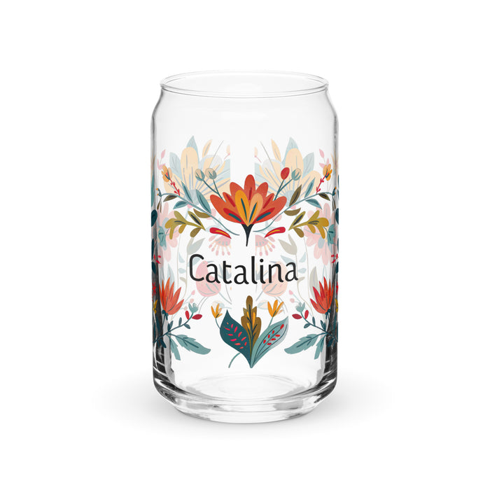 Catalina Exclusive Name Art Piece Can-Shaped Glass Home Office Work Mexican Spanish Pride Gift Cup One-Of-A-Kind Calligraphy Glass | C5