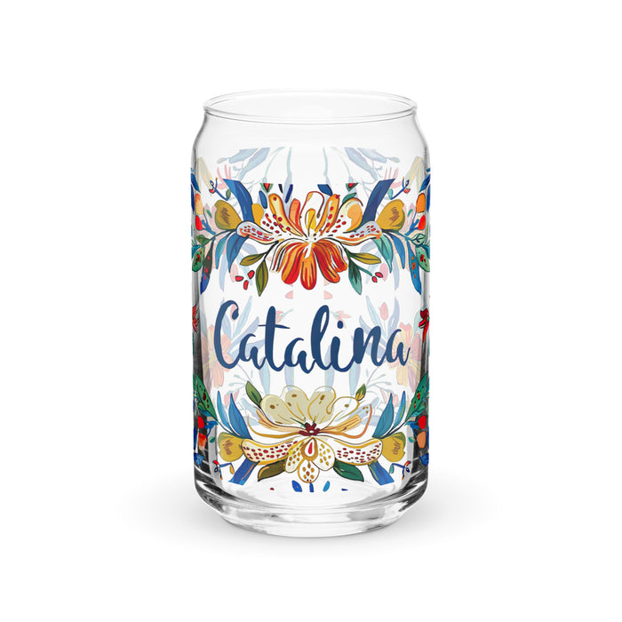 Catalina Exclusive Name Art Piece Can-Shaped Glass Home Office Work Mexican Spanish Pride Gift Cup One-Of-A-Kind Calligraphy Glass | C7