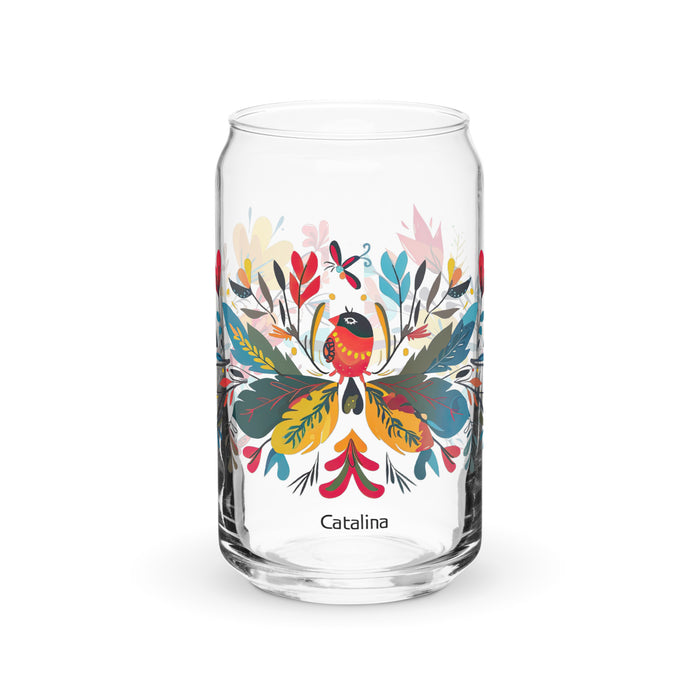 Catalina Exclusive Name Art Piece Can-Shaped Glass Home Office Work Mexican Spanish Pride Gift Cup One-Of-A-Kind Calligraphy Glass | C8