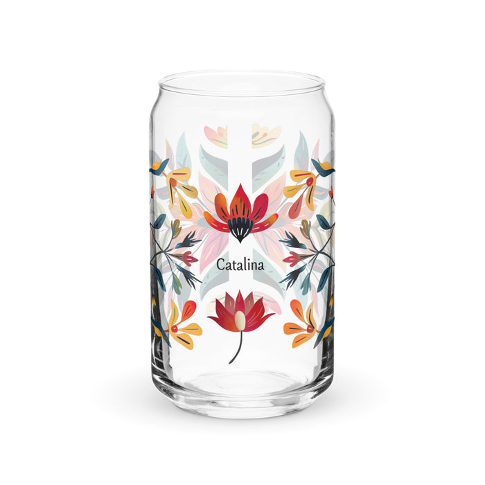 Catalina Exclusive Name Art Piece Can-Shaped Glass Home Office Work Mexican Spanish Pride Gift Cup One-Of-A-Kind Calligraphy Glass | C9