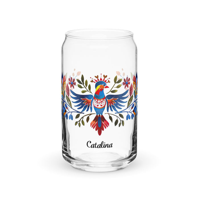 Catalina Exclusive Name Art Piece Can-Shaped Glass Home Office Work Mexican Spanish Pride Gift Cup One-Of-A-Kind Calligraphy Glass | C10