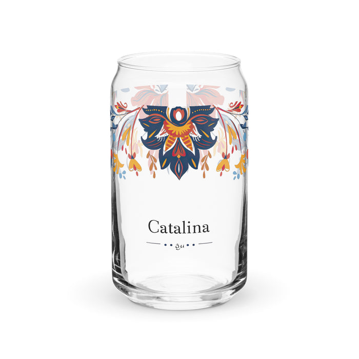 Catalina Exclusive Name Art Piece Can-Shaped Glass Home Office Work Mexican Spanish Pride Gift Cup One-Of-A-Kind Calligraphy Glass | C14