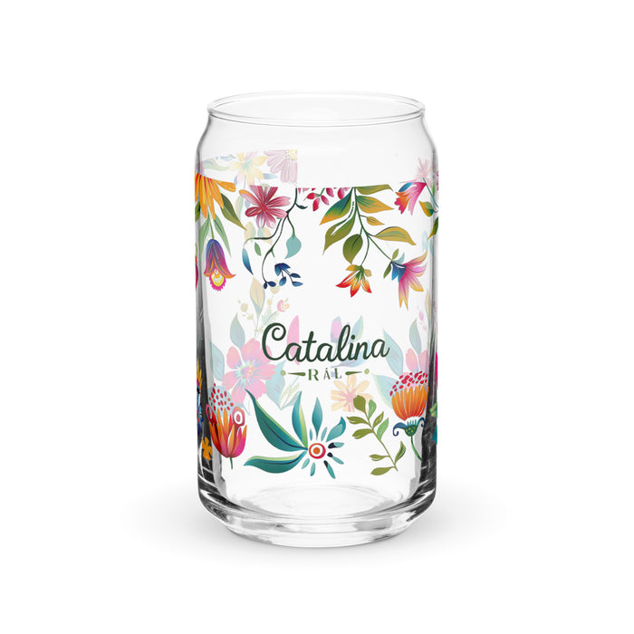 Catalina Exclusive Name Art Piece Can-Shaped Glass Home Office Work Mexican Spanish Pride Gift Cup One-Of-A-Kind Calligraphy Glass | C16