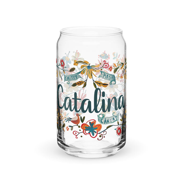 Catalina Exclusive Name Art Piece Can-Shaped Glass Home Office Work Mexican Spanish Pride Gift Cup One-Of-A-Kind Calligraphy Glass | C18