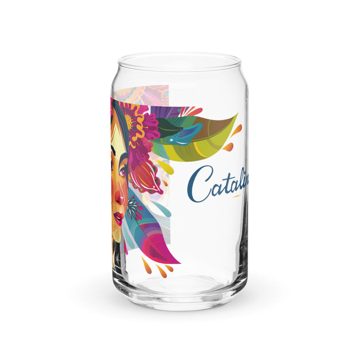 Catalina Exclusive Name Art Piece Can-Shaped Glass Home Office Work Mexican Spanish Pride Gift Cup One-Of-A-Kind Calligraphy Glass | C19