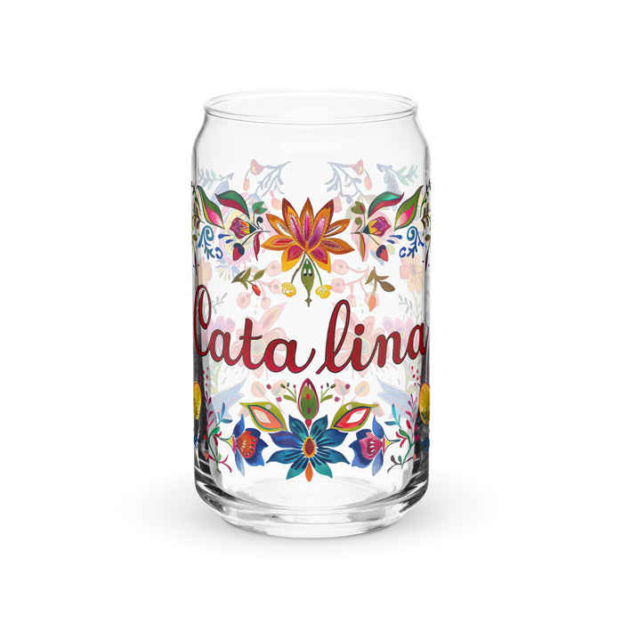 Catalina Exclusive Name Art Piece Can-Shaped Glass Home Office Work Mexican Spanish Pride Gift Cup One-Of-A-Kind Calligraphy Glass | C22