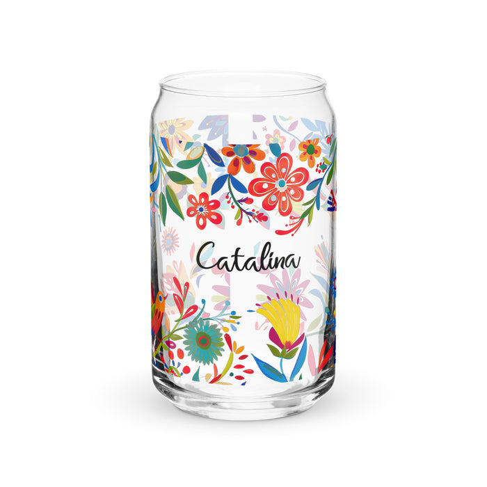 Catalina Exclusive Name Art Piece Can-Shaped Glass Home Office Work Mexican Spanish Pride Gift Cup One-Of-A-Kind Calligraphy Glass | C24