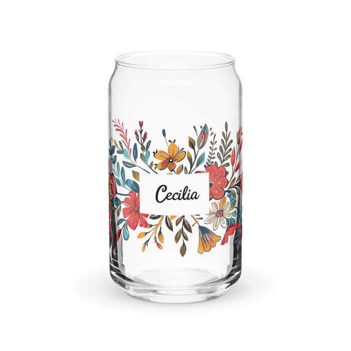 Cecilia Exclusive Name Art Piece Can-Shaped Glass Home Office Work Mexican Spanish Pride Gift Cup One-Of-A-Kind Calligraphy Glass | C1