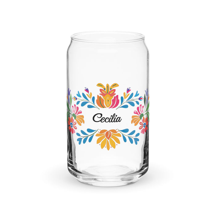 Cecilia Exclusive Name Art Piece Can-Shaped Glass Home Office Work Mexican Spanish Pride Gift Cup One-Of-A-Kind Calligraphy Glass | C2