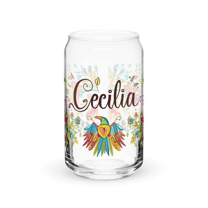 Cecilia Exclusive Name Art Piece Can-Shaped Glass Home Office Work Mexican Spanish Pride Gift Cup One-Of-A-Kind Calligraphy Glass | C3