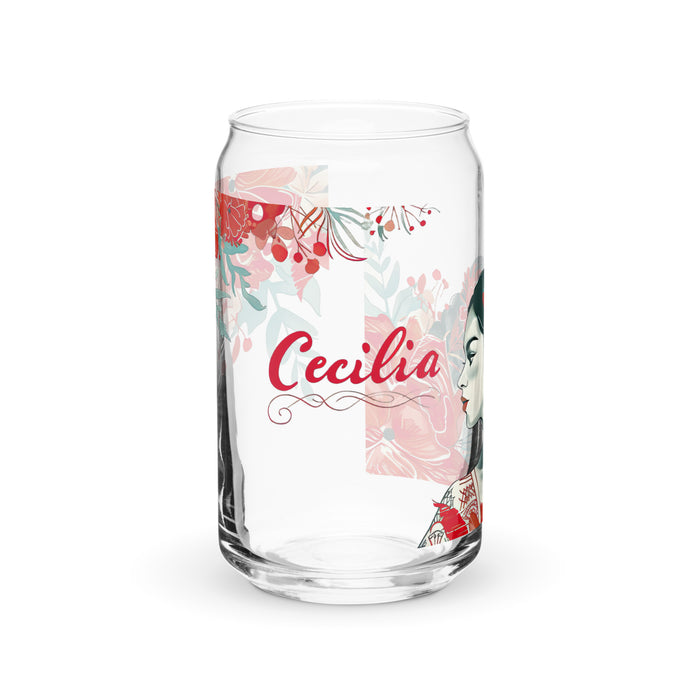 Cecilia Exclusive Name Art Piece Can-Shaped Glass Home Office Work Mexican Spanish Pride Gift Cup One-Of-A-Kind Calligraphy Glass | C4