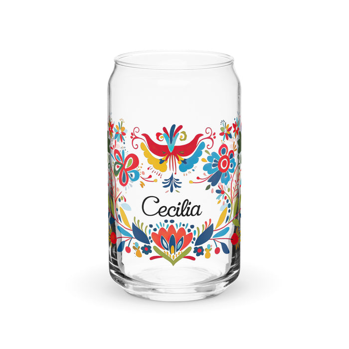 Cecilia Exclusive Name Art Piece Can-Shaped Glass Home Office Work Mexican Spanish Pride Gift Cup One-Of-A-Kind Calligraphy Glass | C6