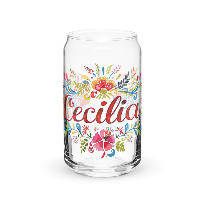 Cecilia Exclusive Name Art Piece Can-Shaped Glass Home Office Work Mexican Spanish Pride Gift Cup One-Of-A-Kind Calligraphy Glass | C7