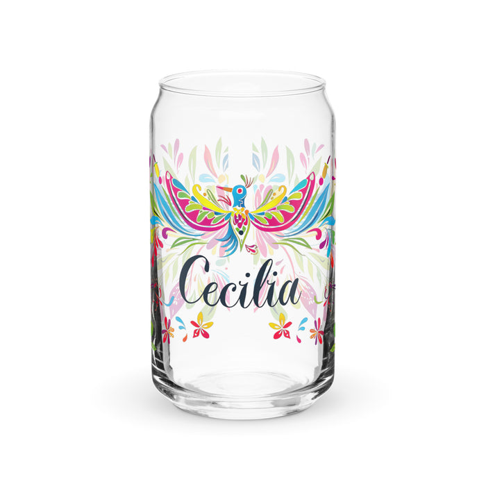 Cecilia Exclusive Name Art Piece Can-Shaped Glass Home Office Work Mexican Spanish Pride Gift Cup One-Of-A-Kind Calligraphy Glass | C8