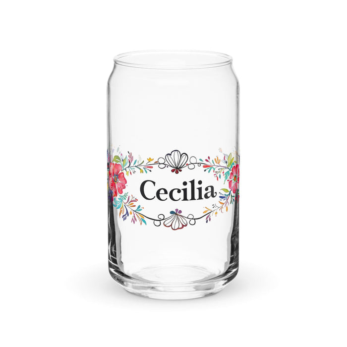 Cecilia Exclusive Name Art Piece Can-Shaped Glass Home Office Work Mexican Spanish Pride Gift Cup One-Of-A-Kind Calligraphy Glass | C9