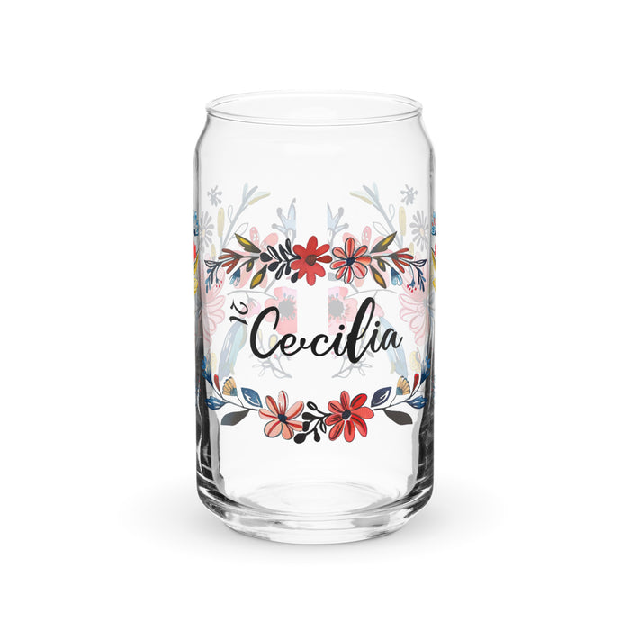 Cecilia Exclusive Name Art Piece Can-Shaped Glass Home Office Work Mexican Spanish Pride Gift Cup One-Of-A-Kind Calligraphy Glass | C11