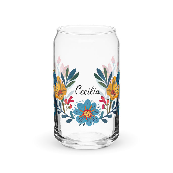 Cecilia Exclusive Name Art Piece Can-Shaped Glass Home Office Work Mexican Spanish Pride Gift Cup One-Of-A-Kind Calligraphy Glass | C12