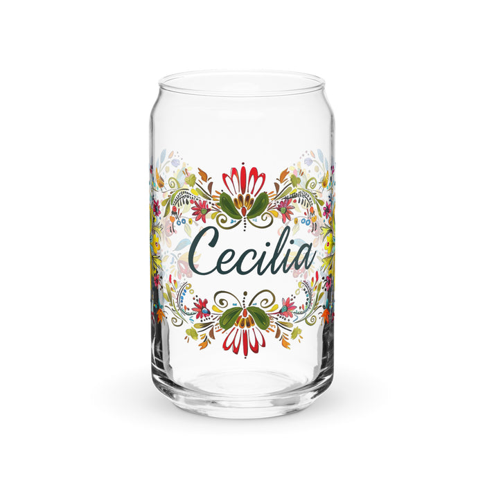 Cecilia Exclusive Name Art Piece Can-Shaped Glass Home Office Work Mexican Spanish Pride Gift Cup One-Of-A-Kind Calligraphy Glass | C13