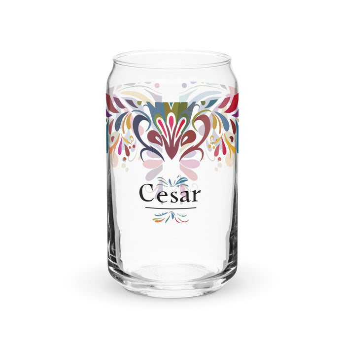 César Exclusive Name Art Piece Can-Shaped Glass Home Office Work Mexican Spanish Pride Gift Cup One-Of-A-Kind Calligraphy Glass | C10