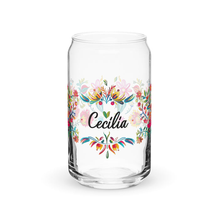 Cecilia Exclusive Name Art Piece Can-Shaped Glass Home Office Work Mexican Spanish Pride Gift Cup One-Of-A-Kind Calligraphy Glass | C15