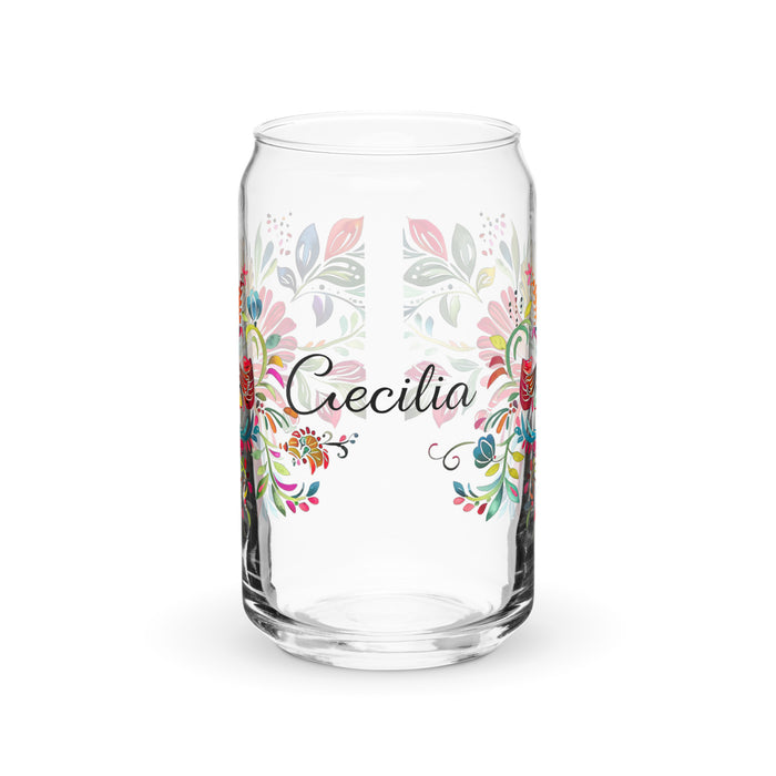 Cecilia Exclusive Name Art Piece Can-Shaped Glass Home Office Work Mexican Spanish Pride Gift Cup One-Of-A-Kind Calligraphy Glass | C16