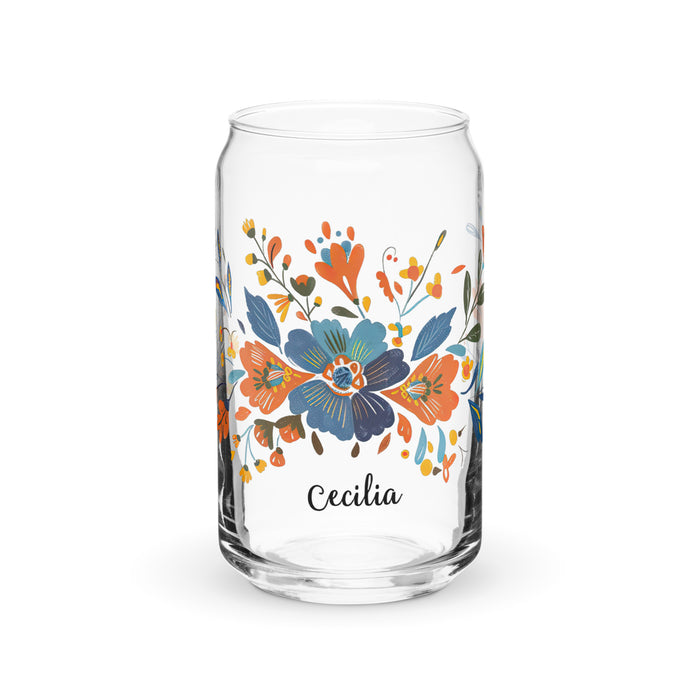 Cecilia Exclusive Name Art Piece Can-Shaped Glass Home Office Work Mexican Spanish Pride Gift Cup One-Of-A-Kind Calligraphy Glass | C19