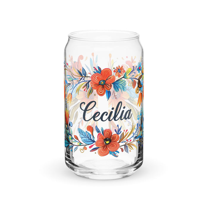 Cecilia Exclusive Name Art Piece Can-Shaped Glass Home Office Work Mexican Spanish Pride Gift Cup One-Of-A-Kind Calligraphy Glass | C22