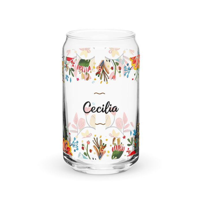 Cecilia Exclusive Name Art Piece Can-Shaped Glass Home Office Work Mexican Spanish Pride Gift Cup One-Of-A-Kind Calligraphy Glass | C23