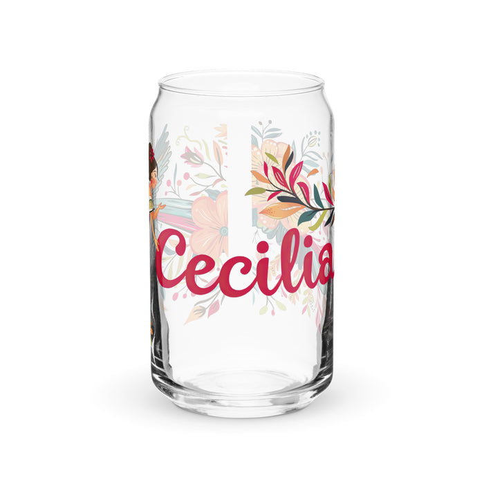 Cecilia Exclusive Name Art Piece Can-Shaped Glass Home Office Work Mexican Spanish Pride Gift Cup One-Of-A-Kind Calligraphy Glass | C26