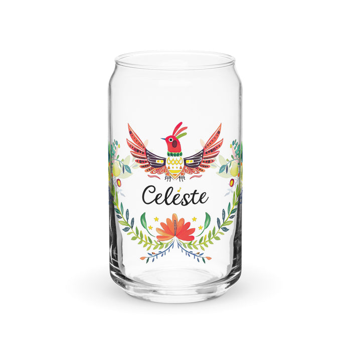 Celeste Exclusive Name Art Piece Can-Shaped Glass Home Office Work Mexican Spanish Pride Gift Cup One-Of-A-Kind Calligraphy Glass | C3