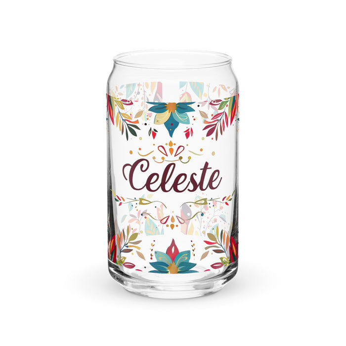 Celeste Exclusive Name Art Piece Can-Shaped Glass Home Office Work Mexican Spanish Pride Gift Cup One-Of-A-Kind Calligraphy Glass | C4