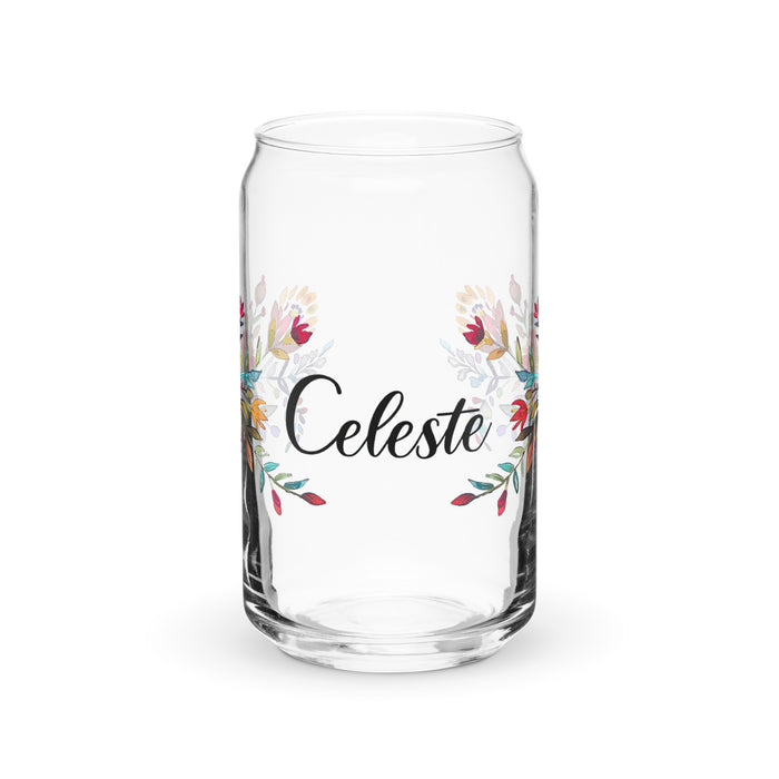 Celeste Exclusive Name Art Piece Can-Shaped Glass Home Office Work Mexican Spanish Pride Gift Cup One-Of-A-Kind Calligraphy Glass | C5