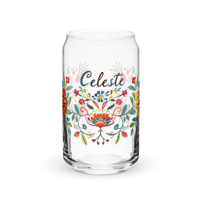 Celeste Exclusive Name Art Piece Can-Shaped Glass Home Office Work Mexican Spanish Pride Gift Cup One-Of-A-Kind Calligraphy Glass | C8