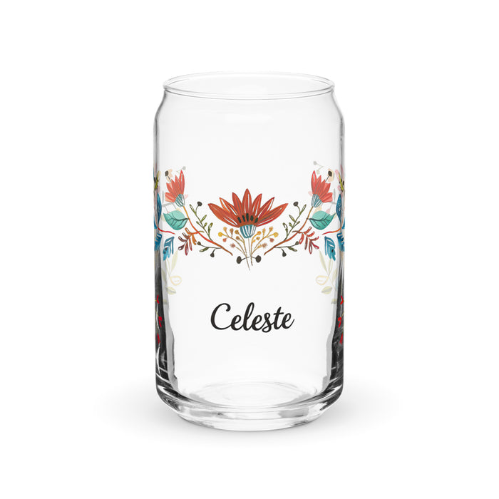 Celeste Exclusive Name Art Piece Can-Shaped Glass Home Office Work Mexican Spanish Pride Gift Cup One-Of-A-Kind Calligraphy Glass | C10