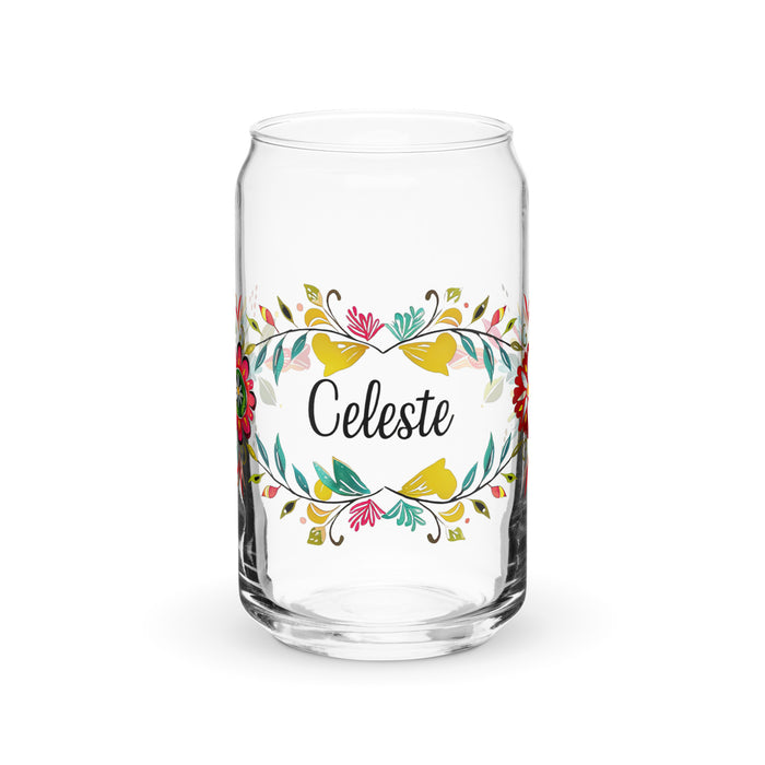 Celeste Exclusive Name Art Piece Can-Shaped Glass Home Office Work Mexican Spanish Pride Gift Cup One-Of-A-Kind Calligraphy Glass | C11