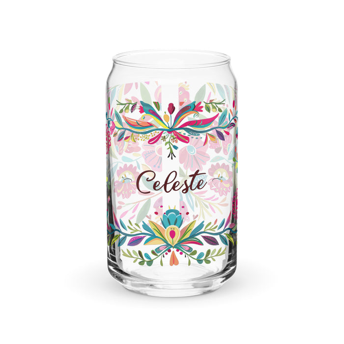 Celeste Exclusive Name Art Piece Can-Shaped Glass Home Office Work Mexican Spanish Pride Gift Cup One-Of-A-Kind Calligraphy Glass | C12