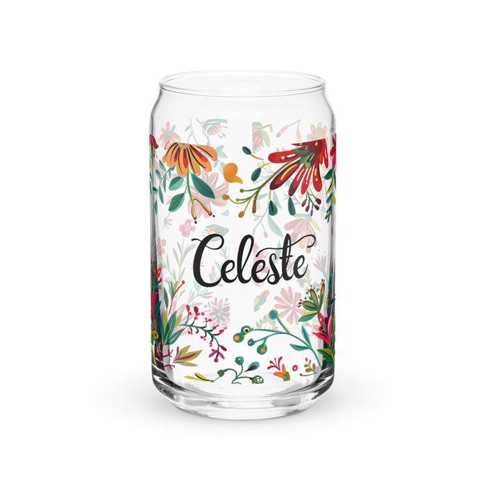 Celeste Exclusive Name Art Piece Can-Shaped Glass Home Office Work Mexican Spanish Pride Gift Cup One-Of-A-Kind Calligraphy Glass | C13